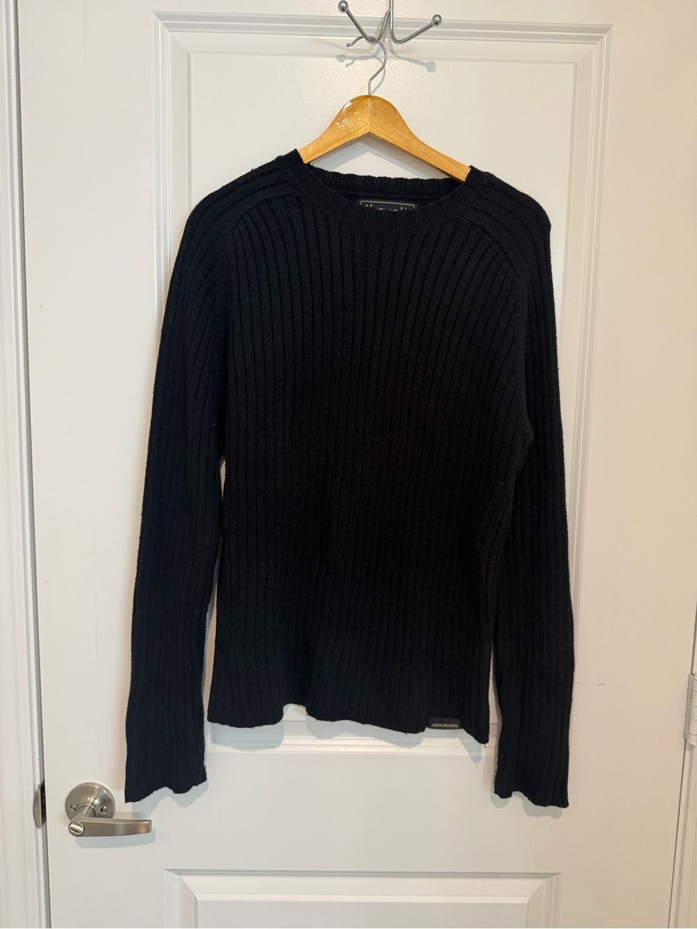 Vintage Abercrombie & Fitch Sweater L Black Wool Cotton Ribbed 90s Y2K